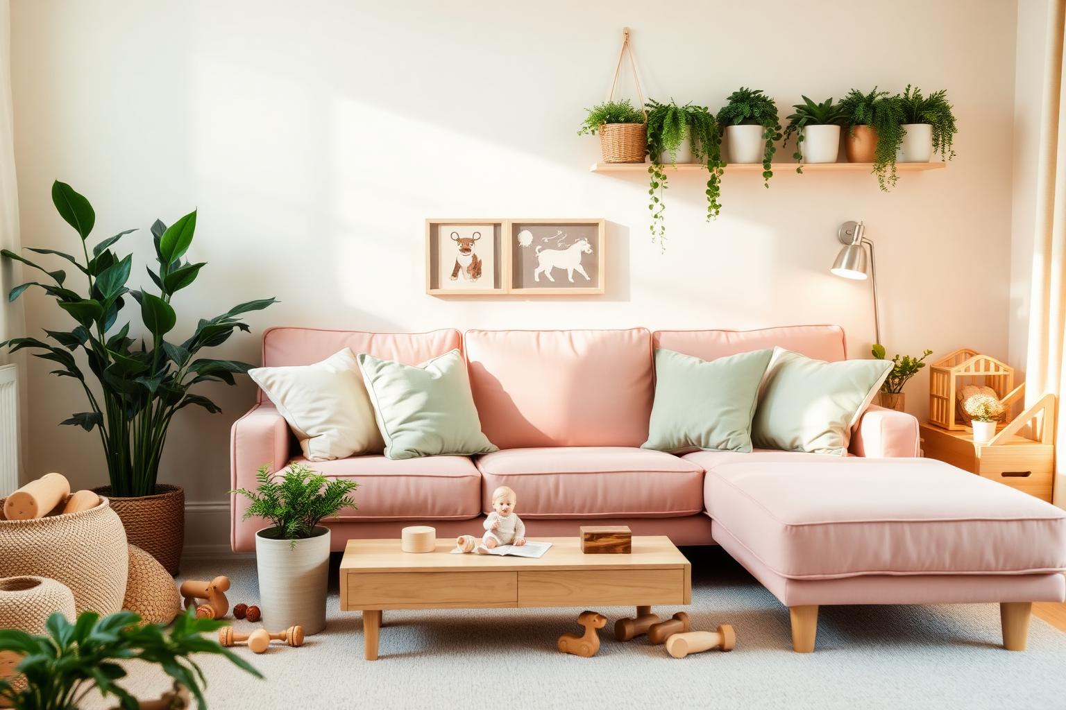 Warm, welcoming playroom with soft sage and cream accents
